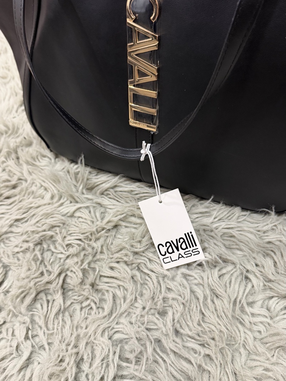 Cavalli Class Black Tote with Gold Logo Charm